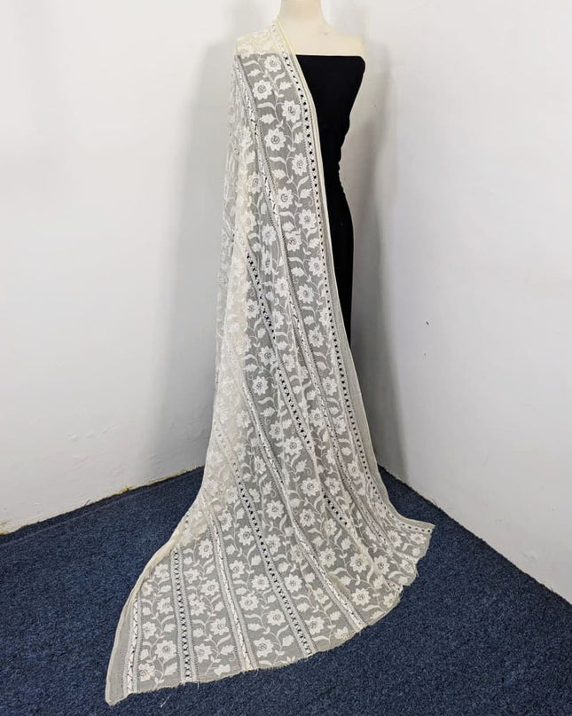 Pure China Crinkle with Pakka Tanka + Tarkashi Work Dyeable Dupatta
