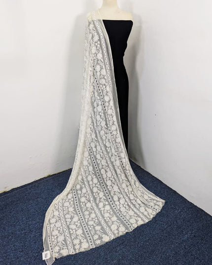 Handmade Pakka Tanka + Tarkashi Work Pure China Crinkle Dupatta (Dyeable)