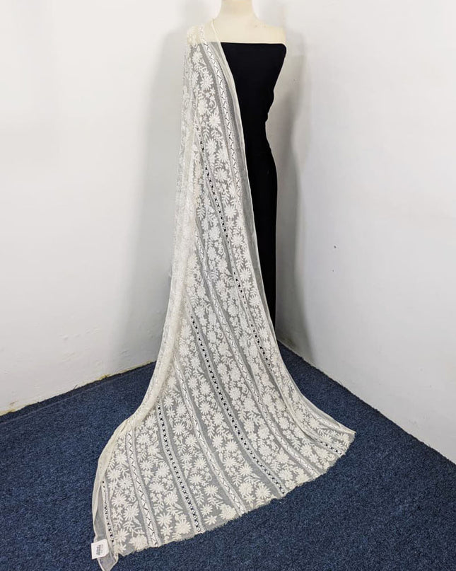 Handmade Pakka Tanka + Tarkashi Work Pure China Crinkle Dupatta (Dyeable)