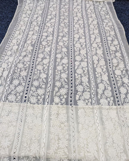 Handmade Pakka Tanka + Tarkashi Work Pure China Crinkle Dupatta (Dyeable)