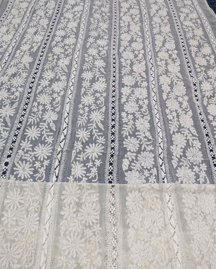 Handmade Pakka Tanka + Tarkashi Work Pure China Crinkle Dupatta (Dyeable)