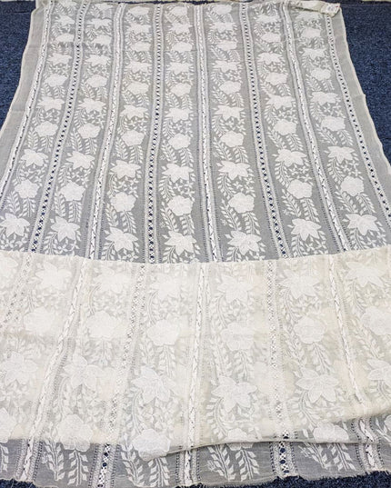 Dyeable Pure China Crinkle with Pakka Tanka + Tarkashi Work Dupatta