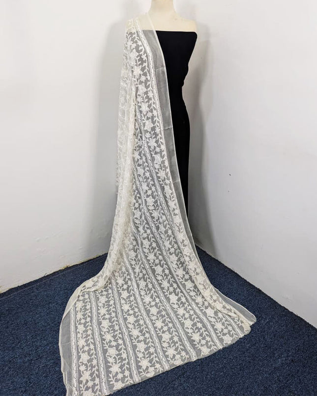 Handmade Pakka Tanka + Tarkashi Work Pure China Crinkle Dyeable Dupatta