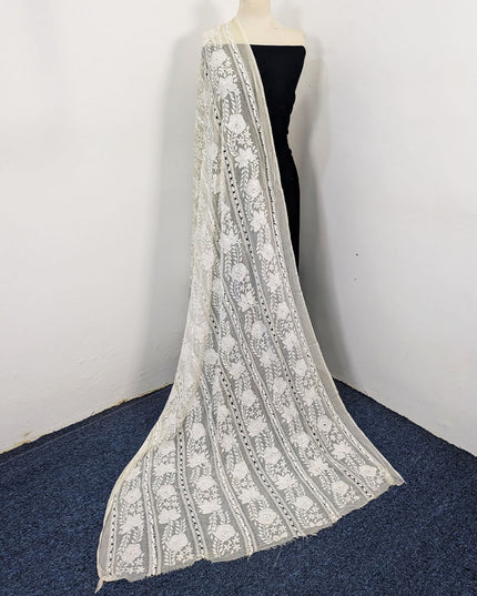 Handmade Pakka Tanka + Tarkashi Work Pure China Crinkle Dupatta (Dyeable)