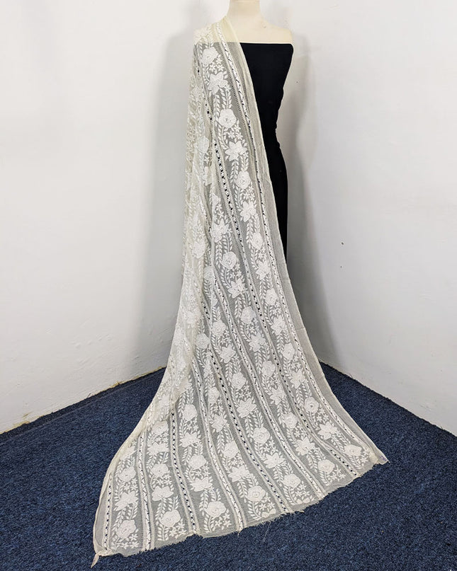 Handmade Pakka Tanka + Tarkashi Work Pure China Crinkle Dupatta (Dyeable)