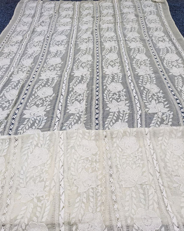 Handmade Pakka Tanka + Tarkashi Work Pure China Crinkle Dupatta (Dyeable)