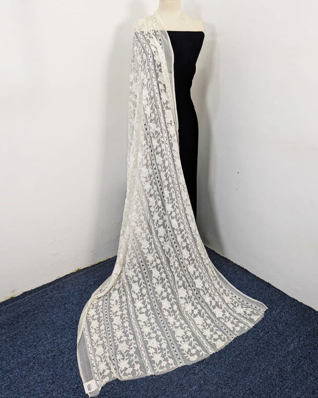 Handmade Pakka Tanka + Tarkashi Work Pure China Crinkle Dyeable Dupatta