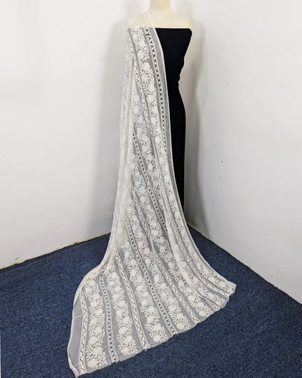 Handmade Pakka Tanka + Tarkashi Work Pure China Crinkle Dupatta (Dyeable)