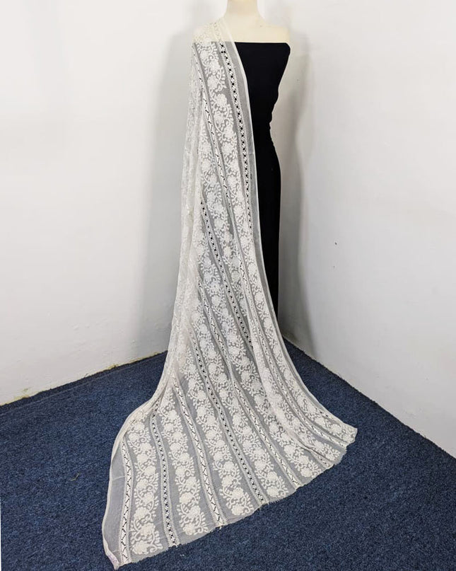 Handmade Pakka Tanka + Tarkashi Work Pure China Crinkle Dupatta (Dyeable)