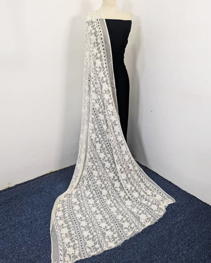 Handmade Pakka Tanka + Tarkashi Work Pure China Crinkle Dyeable Dupatta