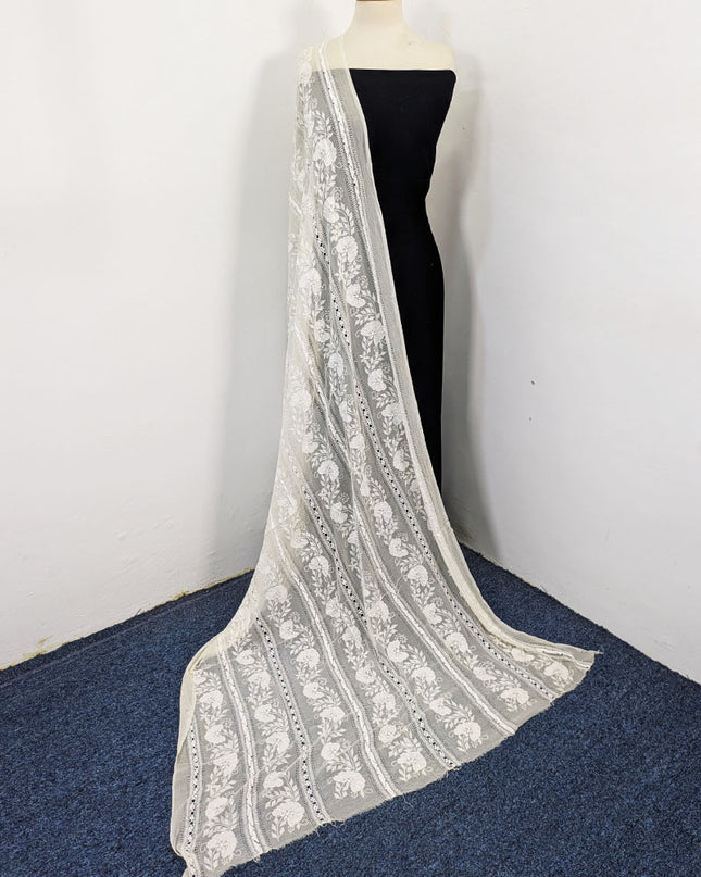Handmade Pakka Tanka + Tarkashi Work Pure China Crinkle Dyeable Dupatta