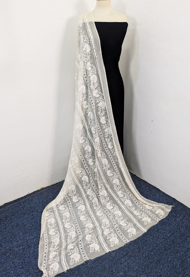 Handmade Pakka Tanka + Tarkashi Work Pure China Crinkle Dyeable Dupatta