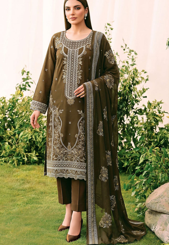 Embroidered Slub Viscose with Crinkle Chiffon Dupatta 3Pc - Mah e Rooh (Hiba)