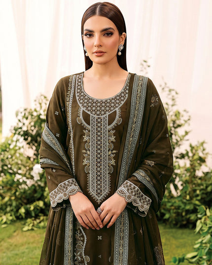 Embroidered Slub Viscose with Crinkle Chiffon Dupatta 3Pc - Mah e Rooh (Hiba)