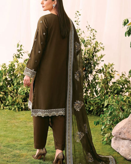 Embroidered Slub Viscose with Crinkle Chiffon Dupatta 3Pc - Mah e Rooh (Hiba)