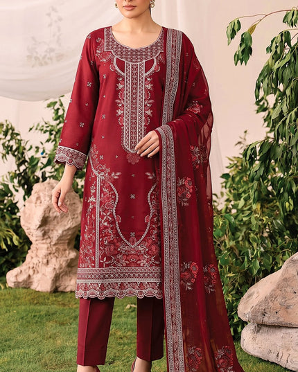 Embroidered Slub Viscose with Crinkle Chiffon Dupatta 3Pc - Mah e Rooh (Hiba)