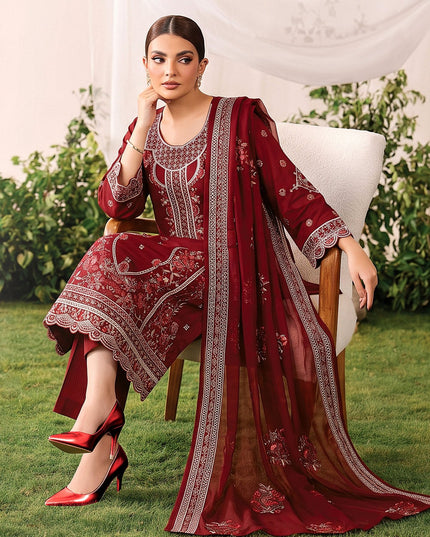 Embroidered Slub Viscose with Crinkle Chiffon Dupatta 3Pc - Mah e Rooh (Hiba)