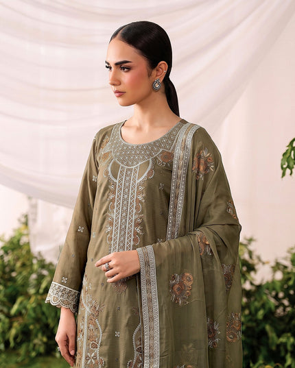 Embroidered Slub Viscose with Crinkle Chiffon Dupatta 3Pc - Mah e Rooh (Hiba)