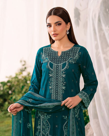 Embroidered Slub Viscose with Crinkle Chiffon Dupatta 3Pc - Mah e Rooh (Hiba)