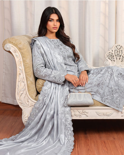 Fancy Shisha Silk with Adda Work Shirt & Dupatta 3Pc - Mah e Rooh (Elzoria)