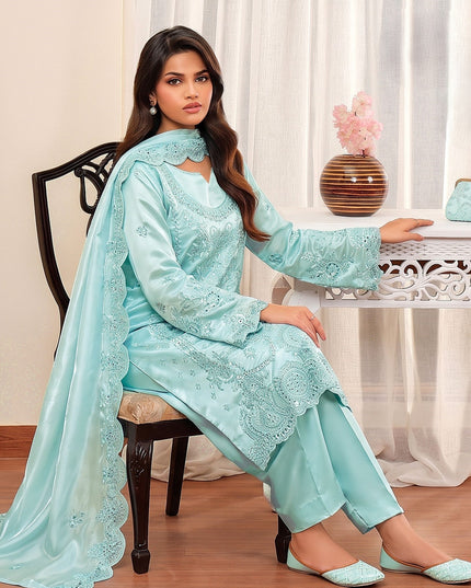 Fancy Shisha Silk with Adda Work Shirt & Dupatta 3Pc - Mah e Rooh (Elzoria)
