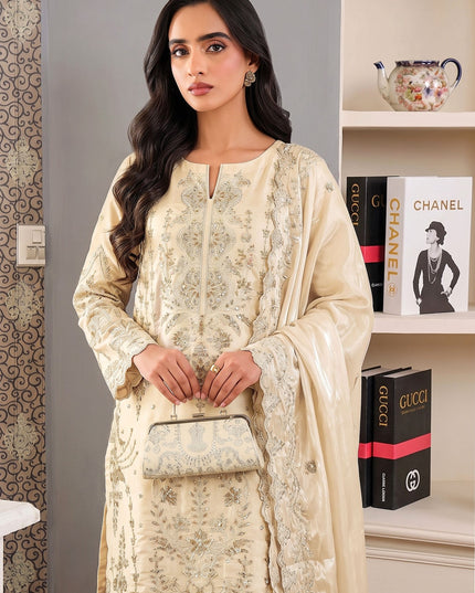 Fancy Shisha Silk with Adda Work Shirt & Dupatta 3Pc - Mah e Rooh (Elzoria)