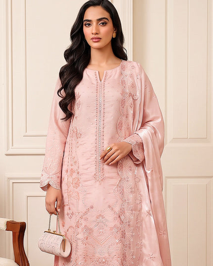 Fancy Shisha Silk with Adda Work Shirt & Dupatta 3Pc - Mah e Rooh (Elzoria)