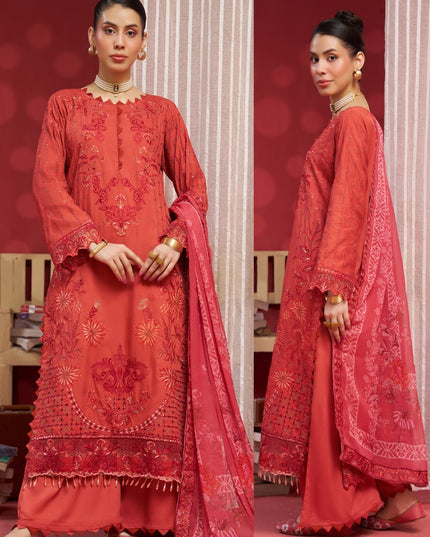 Slub Viscose with Embroidered Printed Crinkle Dupatta 3Pc - Mah e Rooh (Shahnai)