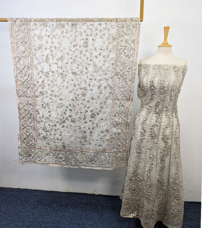 Organza with Handmade Full Jaal Gotta Work Frock 2Pc Unstitched (Dyeable)