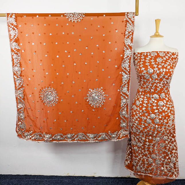 Chiffon with Full Jaal Gotta Work Shirt & 4 Sided Border Dupatta 2Pc Unstitched