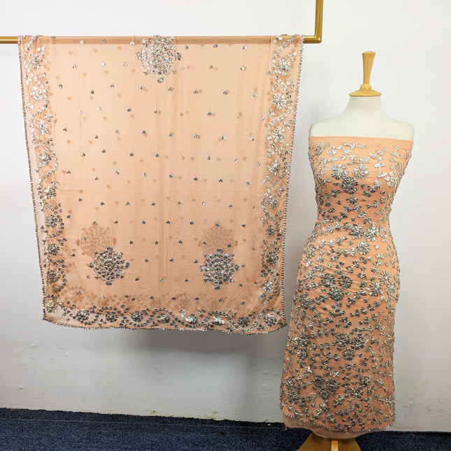 Chiffon with Full Jaal Gotta Work Shirt & 4 Sided Border Dupatta 2Pc Unstitched