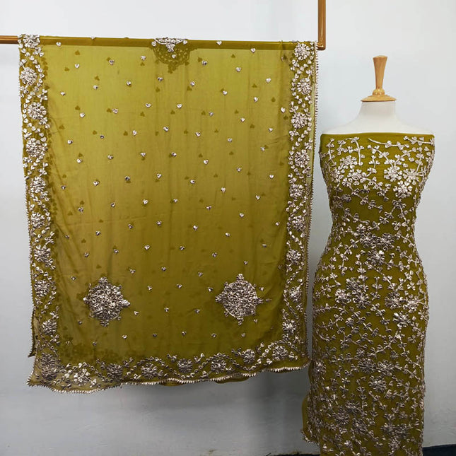 Chiffon with Full Jaal Gotta Work Shirt & 4 Sided Border Dupatta 2Pc Unstitched