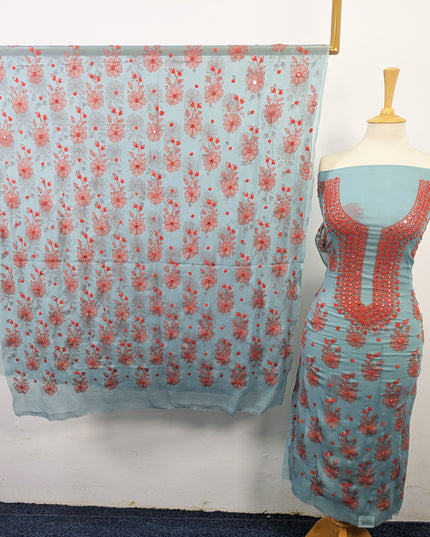 Chiffon with Handmade Kacha Tanka + Mirror Work 2Pc Unstitched