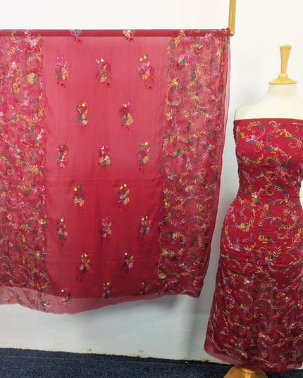 Fancy Chiffon with Handmade Kacha Tanka + Mirror Work 2Pc Unstitched