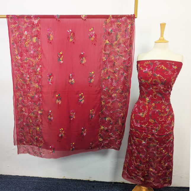 Fancy Chiffon with Handmade Kacha Tanka + Mirror Work 2Pc Unstitched