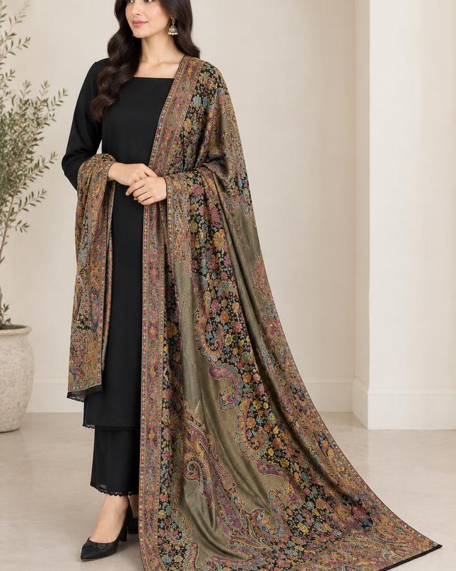 Exquisite Pure Indian Kani Floral Moonlight Shawl