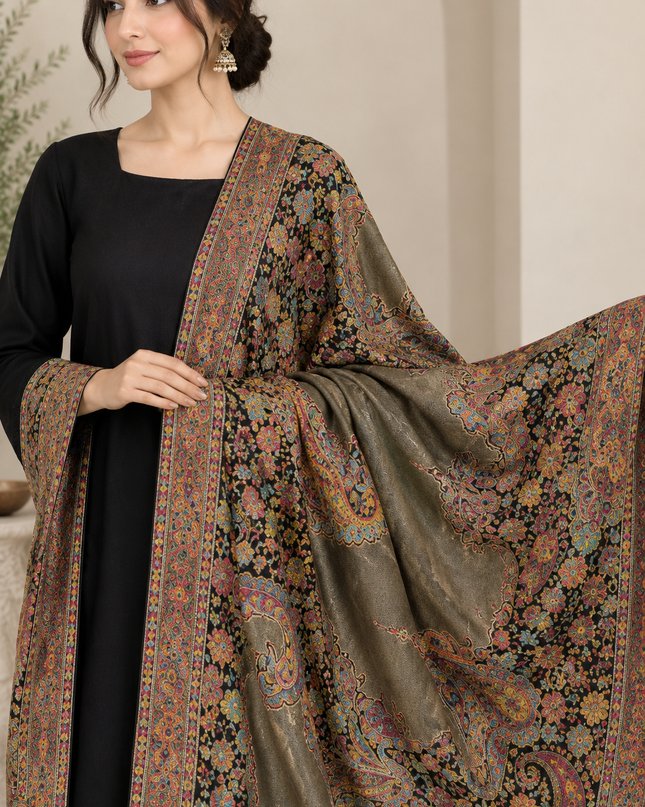 Exquisite Pure Indian Kani Floral Moonlight Shawl