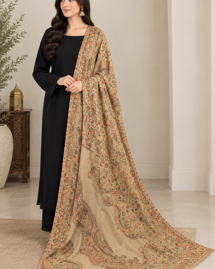 Exquisite Pure Indian Kani Floral Moonlight Shawl