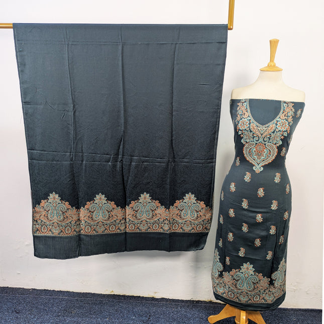 Luxury Wool Pashmina with Kani Work Shirt Dupatta 3Pc Unstitched