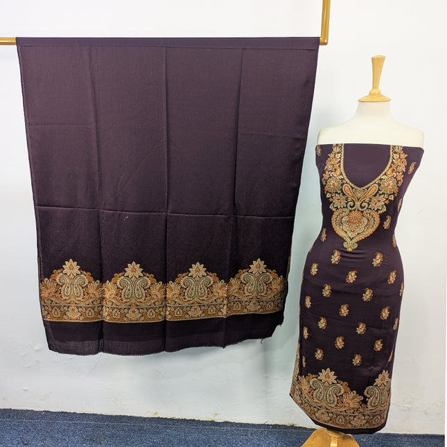 Luxury Wool Pashmina with Kani Work Shirt Dupatta 3Pc Unstitched