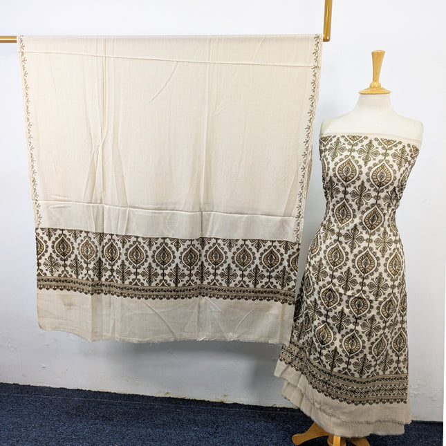 Exquisite Wool Pashmina with Indian Karhai Work 3Pc Unstitched