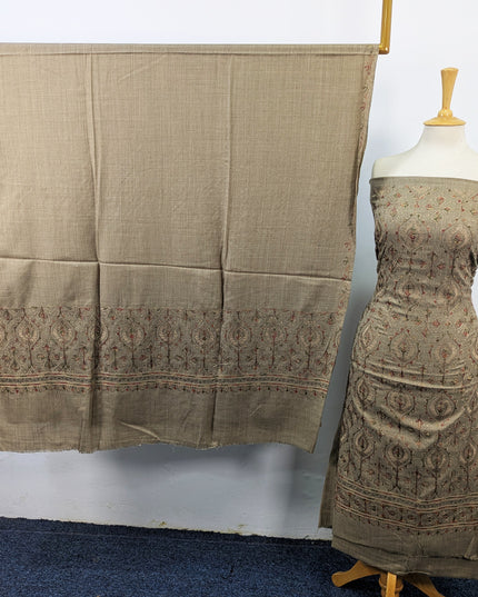 Exquisite Wool Pashmina with Indian Karhai Work 3Pc Unstitched