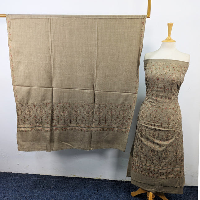 Exquisite Wool Pashmina with Indian Karhai Work 3Pc Unstitched