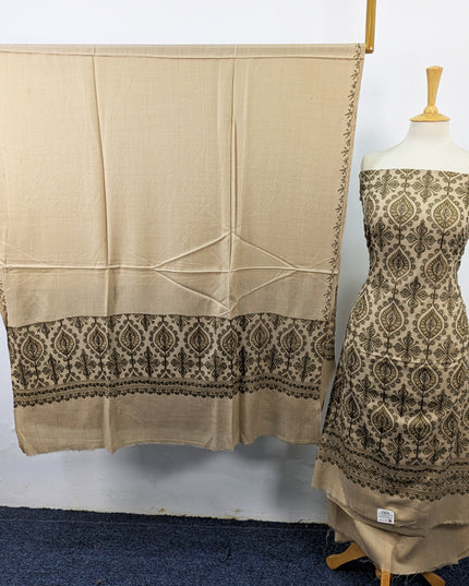 Exquisite Wool Pashmina with Indian Karhai Work 3Pc Unstitched