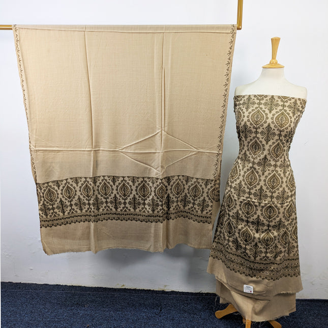 Exquisite Wool Pashmina with Indian Karhai Work 3Pc Unstitched