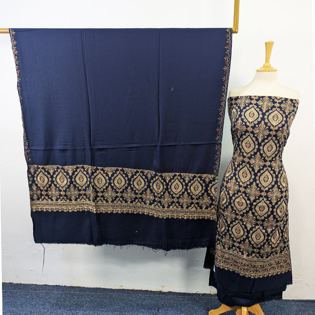 Exquisite Wool Pashmina with Indian Karhai Work 3Pc Unstitched