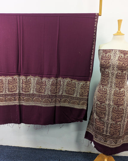 Premium Wool Pashmina with Indian Karhai Work 3Pc Unstitched