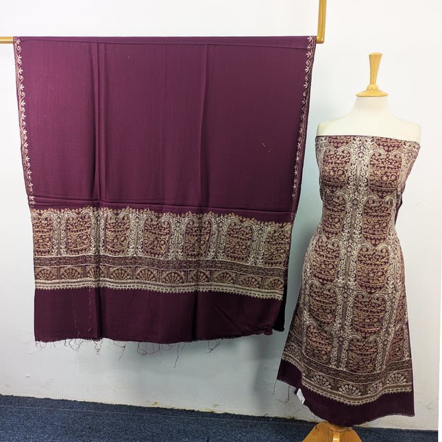 Premium Wool Pashmina with Indian Karhai Work 3Pc Unstitched