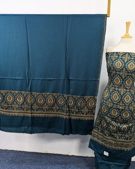 Exquisite Wool Pashmina with Indian Karhai Work 3Pc Unstitched