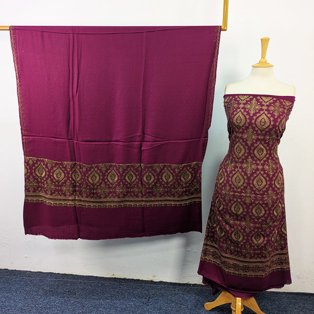 Exquisite Wool Pashmina with Indian Karhai Work 3Pc Unstitched